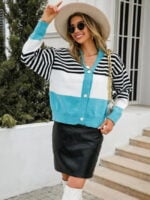 Striped Panel Button Cardigan Sweater