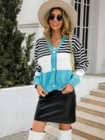 Striped Panel Button Cardigan Sweater