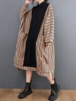 Striped Panel Lapel Loose Dress