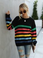 Striped Pattern Drop Shoulder Sweater