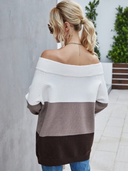 Striped Pattern Off-shoulder Sweater