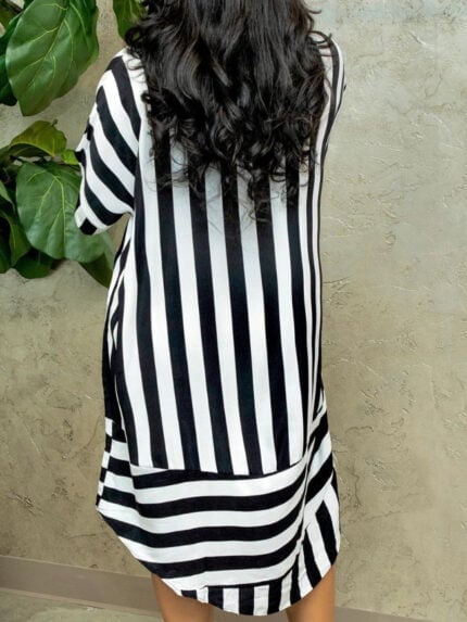 Striped Print Stitching Shirt Dress