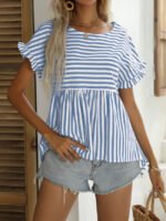 Striped Short Sleeve Crew Neck Top