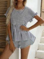 Striped Short Sleeve Crew Neck Top