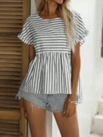 Striped Short Sleeve Crew Neck Top