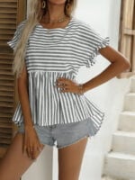 Striped Short Sleeve Crew Neck Top