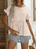 Striped Short Sleeve Crew Neck Top