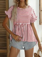 Striped Short Sleeve Crew Neck Top