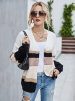 Striped Stitching Botton Front Cardigan