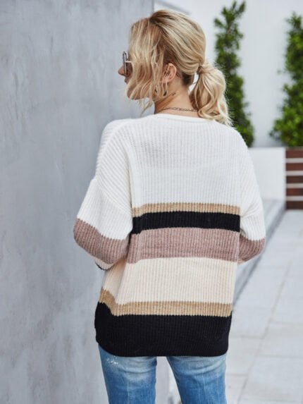 Striped Stitching Botton Front Cardigan