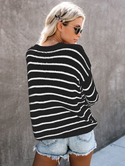 Striped Stitching Pullover Knitted Sweater