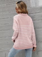 Wholesale Striped Stitching Ruffled Detail Sweater