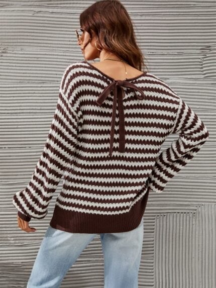 Striped crew neck long sleeve sweater