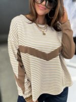 Striped panel long-sleeve T-shirt