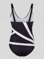 Striped panelled open-back swimsuit