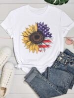 Sunflower American Flag Short Sleeve T-Shirt