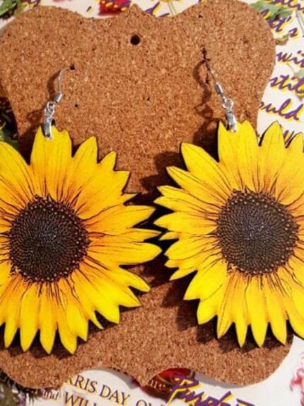 Wholesale Sunflower Pattern Wood Earrings