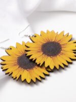 Wholesale Sunflower Pattern Wood Earrings