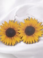 Wholesale Sunflower Pattern Wood Earrings