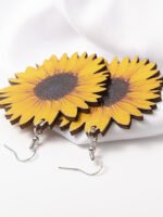 Wholesale Sunflower Pattern Wood Earrings