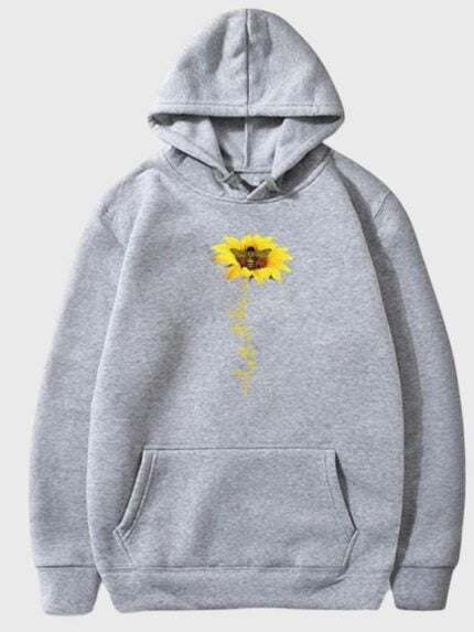 Sunflower Print Long Sleeve Hoodie