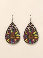 Sunflower-paneled printed leather earrings