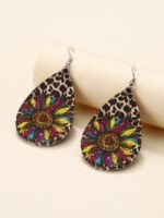 Sunflower-paneled printed leather earrings