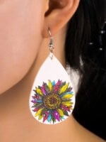 Sunflower-paneled printed leather earrings