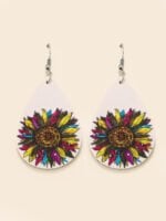 Sunflower-paneled printed leather earrings