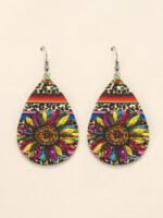 Sunflower-paneled printed leather earrings