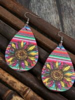 Sunflower-paneled printed leather earrings