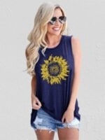 Sunflower print sleeveless tank top