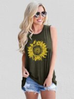 Sunflower print sleeveless tank top