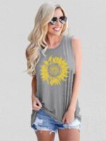 Sunflower print sleeveless tank top