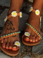 Sweet Floral Open Toe Flat Sandals