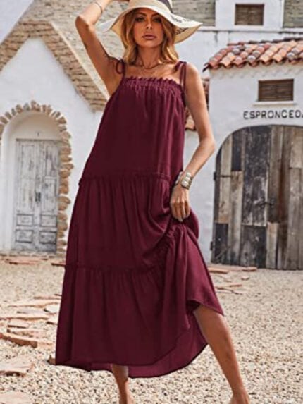 Wholesale Sweet Lace-Up Layered Pleated Slip Dress