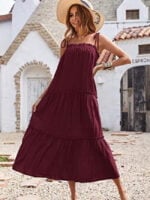 Wholesale Sweet Lace-Up Layered Pleated Slip Dress