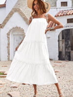 Wholesale Sweet Lace-Up Layered Pleated Slip Dress