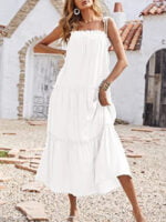 Wholesale Sweet Lace-Up Layered Pleated Slip Dress