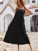 Wholesale Sweet Lace-Up Layered Pleated Slip Dress