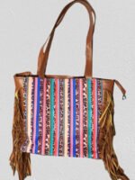 Tassel Side Leopard And Striped Large Capacity Tote Bag