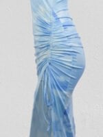 Tie-Dye Slit Drawstring Halter Neck Dress