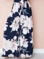 Tie Waist Flower Print Wide Leg Pants