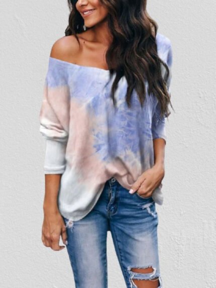 Tie-dye long-sleeved V-neck Top