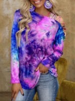 Tie-dye print off-the-shoulder T-shirt