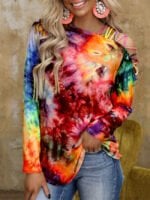 Tie-dye print off-the-shoulder T-shirt