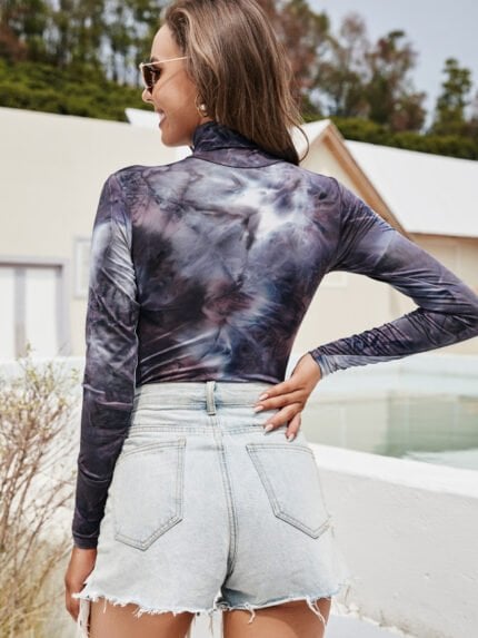 Tie-dye turtleneck bodysuit