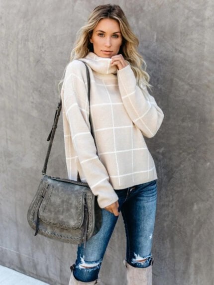 Turtleneck Pullover Plaid Sweater