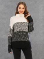 Turtleneck Stitching Rib-knit Sweater