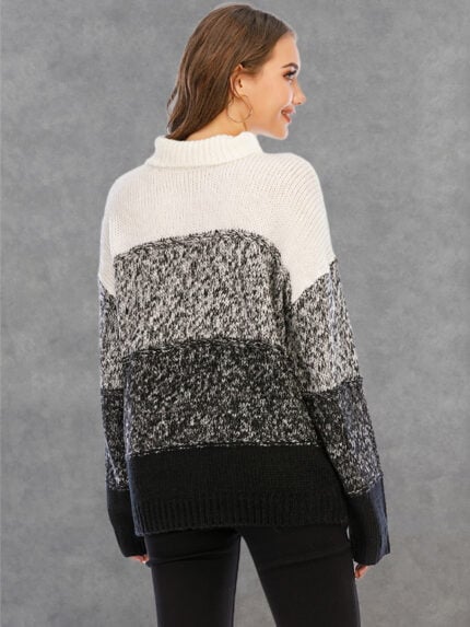 Turtleneck Stitching Rib-knit Sweater